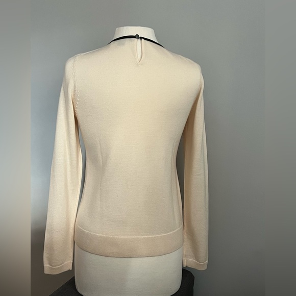 Ann Taylor Merino Wool Long Sleeve Sweater Faux Black Leather Trim Womens M 6 8 - Picture 4 of 10